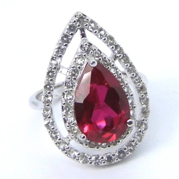3.65ctw Halo White Topaz & Lab Pink Sapphire Ring - Picture 7 of 9
